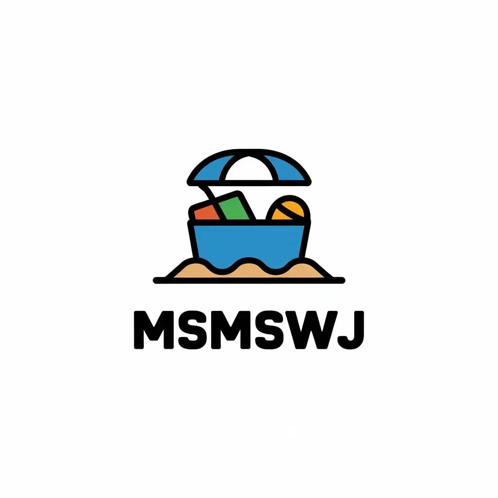 a vector logo design,with the text "msmswj", main symbol:sandy beach toy storage box,Minimalistic,be used in Others industry,clear background