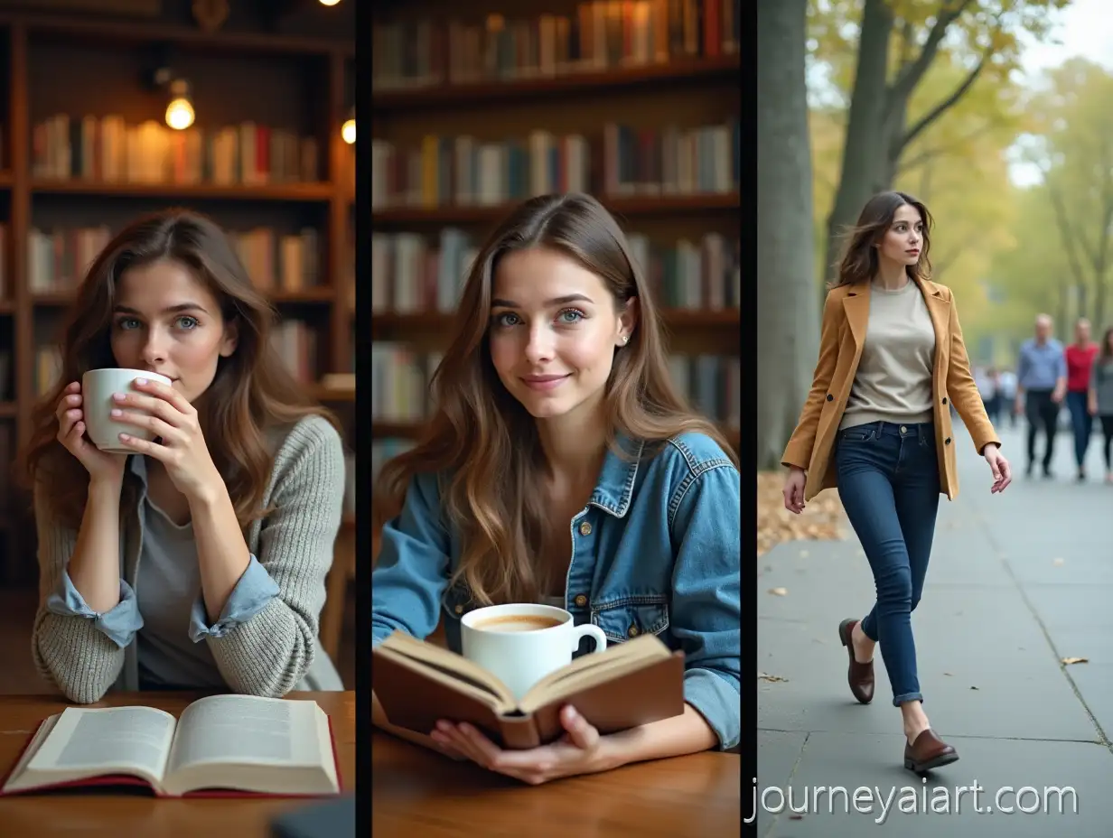 Young-Woman-EnjoyYoung-woman-daily-routineing-Coffee-Reading-and-Walking-Through-Park-in-Photorealistic-Scenes
