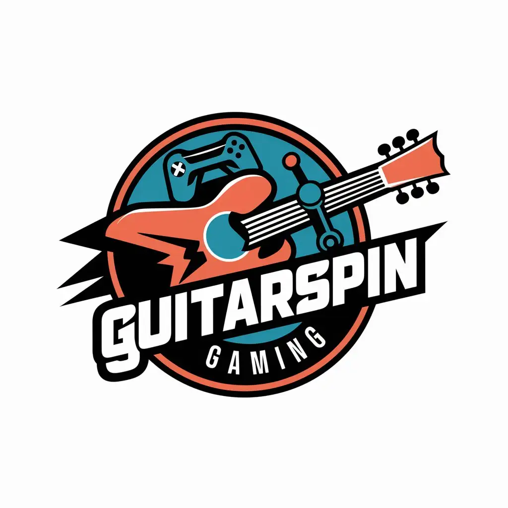 LOGO Design For GuitarSpin Gaming Dynamic Guitar with Gaming Elements in Bold Colors