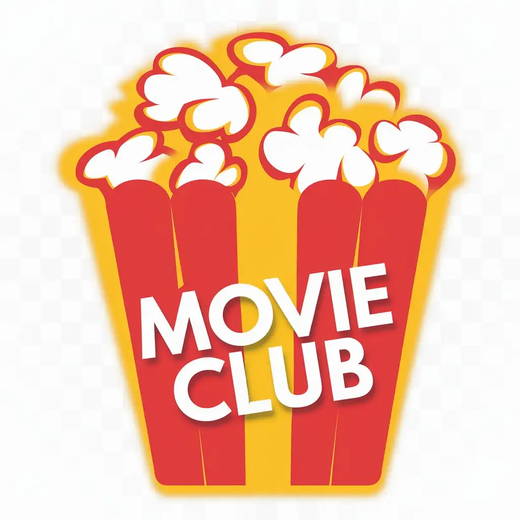 LOGO Design for Movie Club Transparent Background PNG with Popcorn Symbol in Bright Red and Yellow