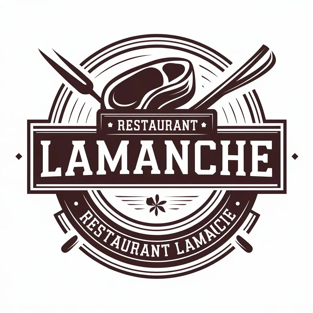 a vector logo design,with the text "Restaurant LaManche", main symbol:steak,complex,be used in Restaurant industry,clear background