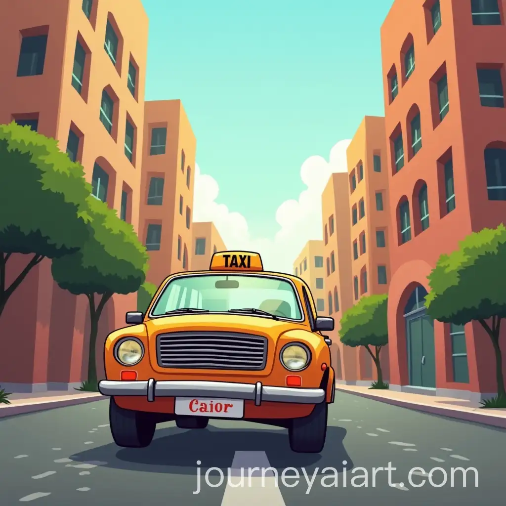 Cartoon-Cairo-Taxi-Viewed-from-Above-for-Animated-Game