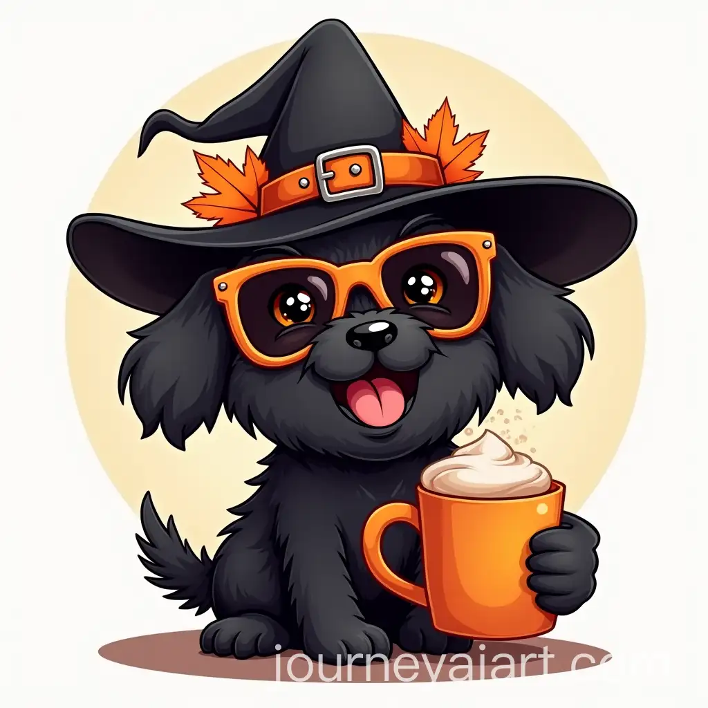 Fluffy-Black-Dog-in-Halloween-Costume-with-Pumpkin-Spice-Latte-and-Sunglasses