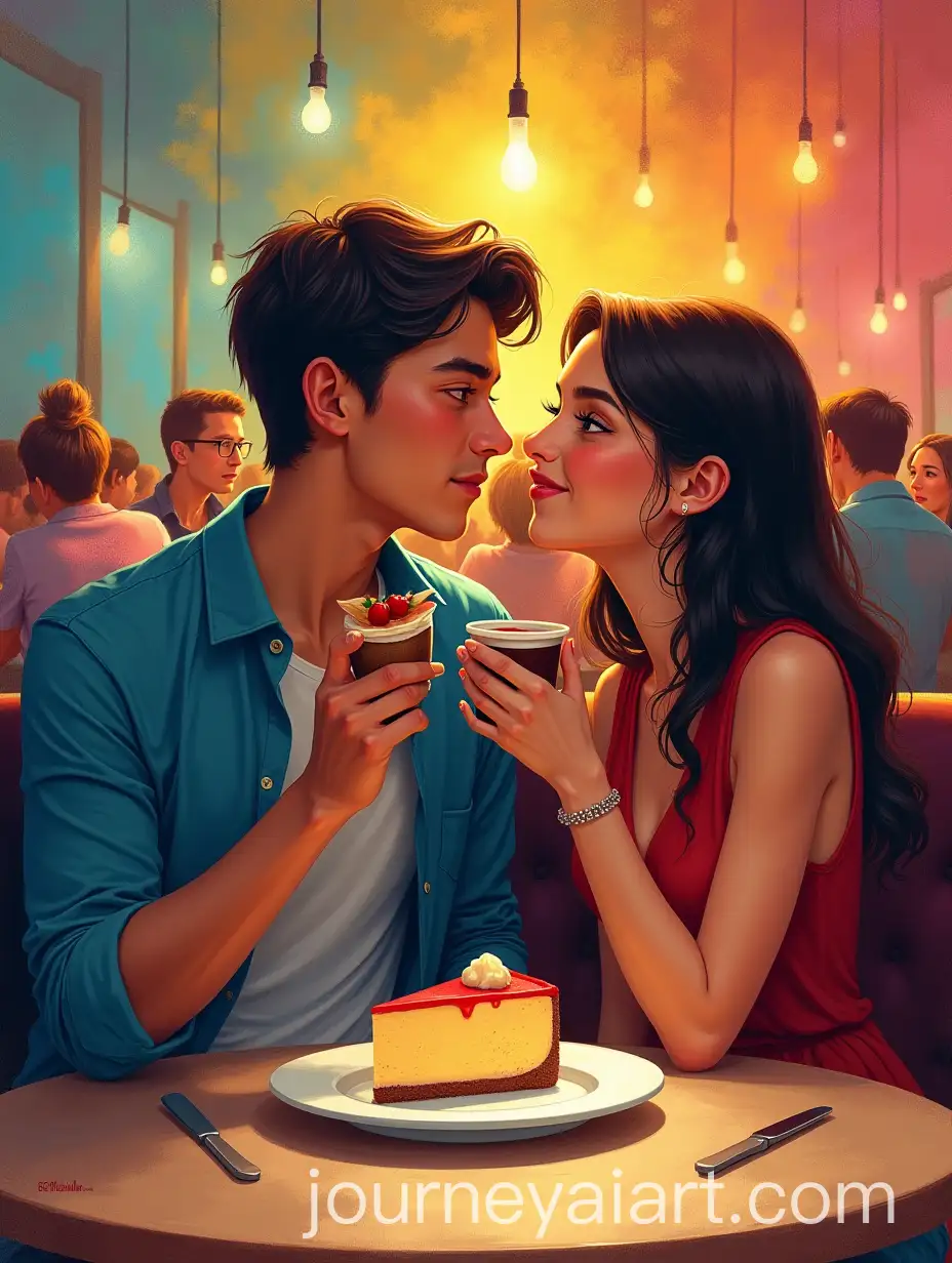 Young-Couple-Enjoying-Cheesecake-in-Cozy-Restaurant-Setting