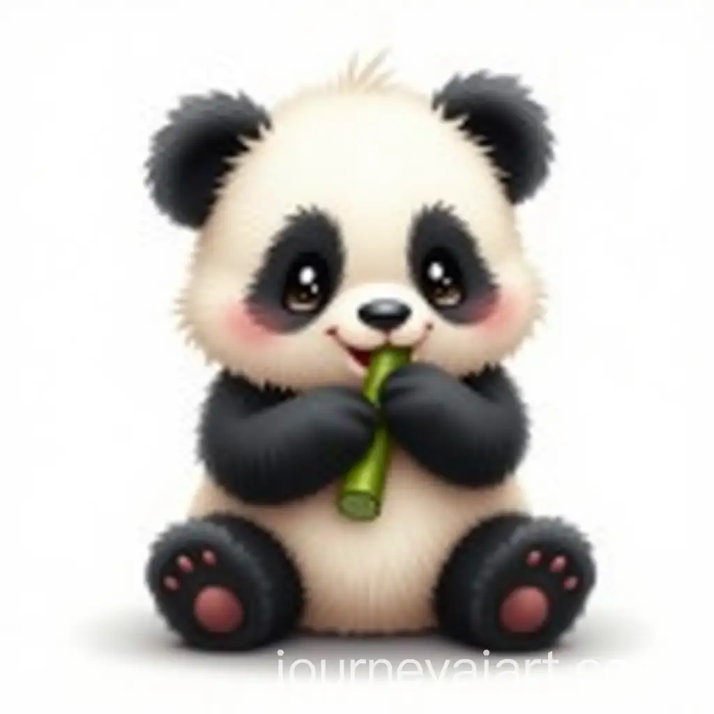 Cute-Fluffy-Panda-Sitting-and-Eating-Bamboo-on-White-Background