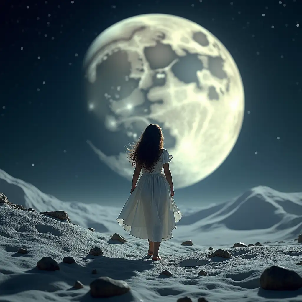 the most beautiful girl in the world walks on the moon