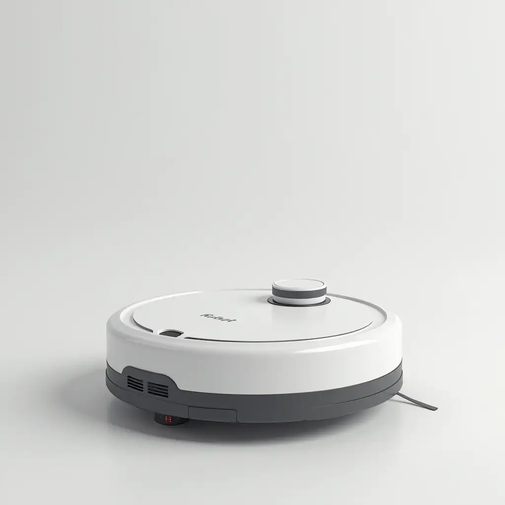 generate photo of a robot vacuum cleaner in white color