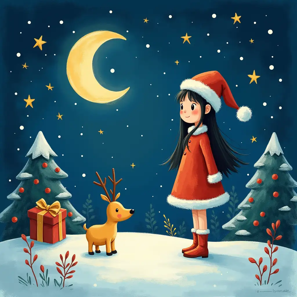 Whimsical-Childrens-Book-Illustration-Luna-Girl-Anticipates-Christmas