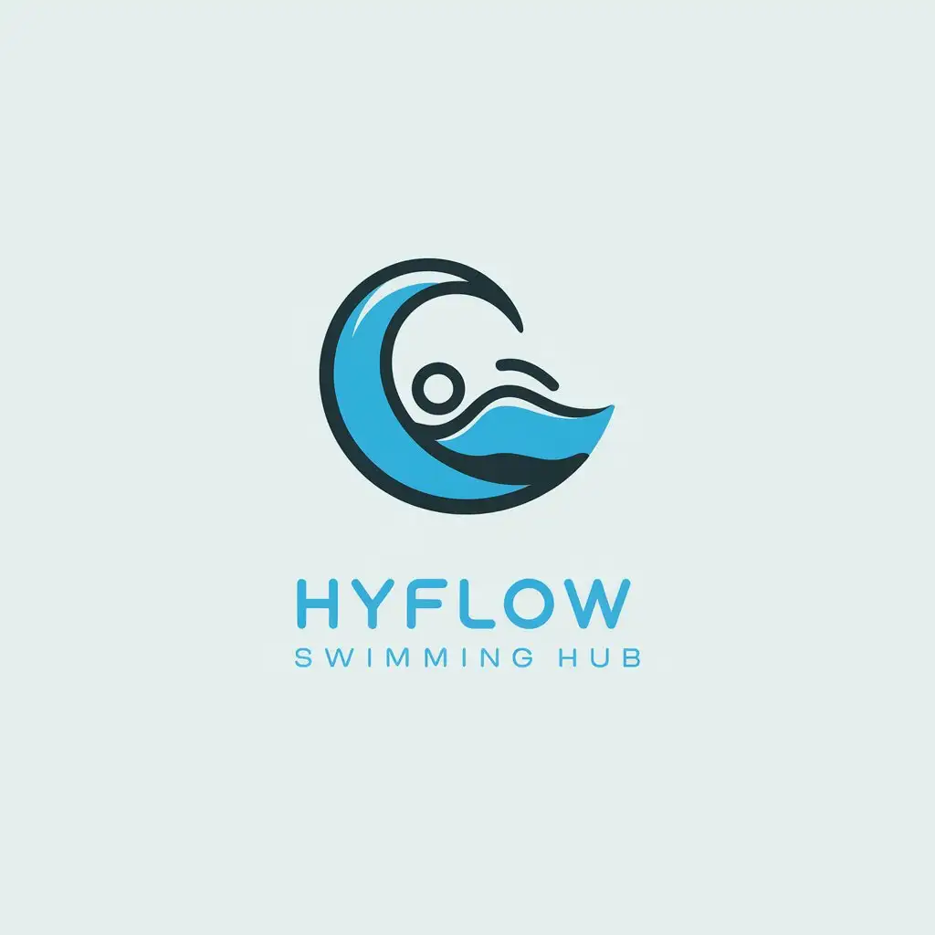 LOGO Design for Hyflow Bold Typography Swimmer Silhouette with Aqua and Blue Color Scheme