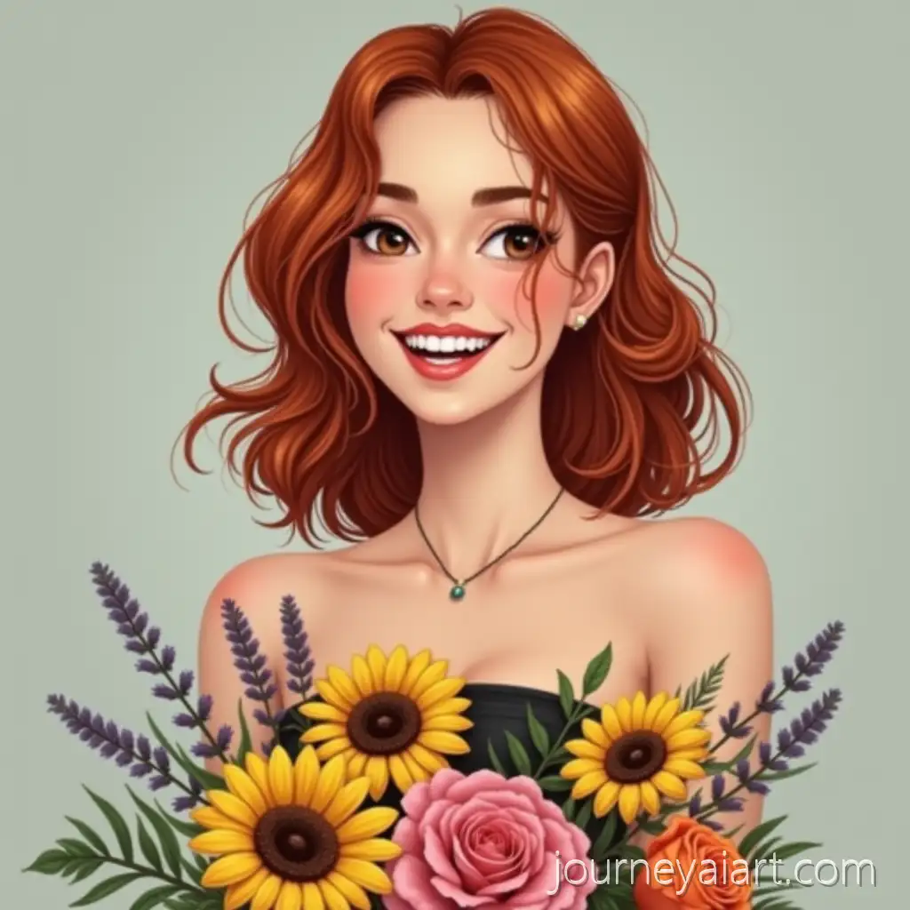 Cheerful-Woman-in-Black-Dress-Holding-Vibrant-Flower-Bouquet