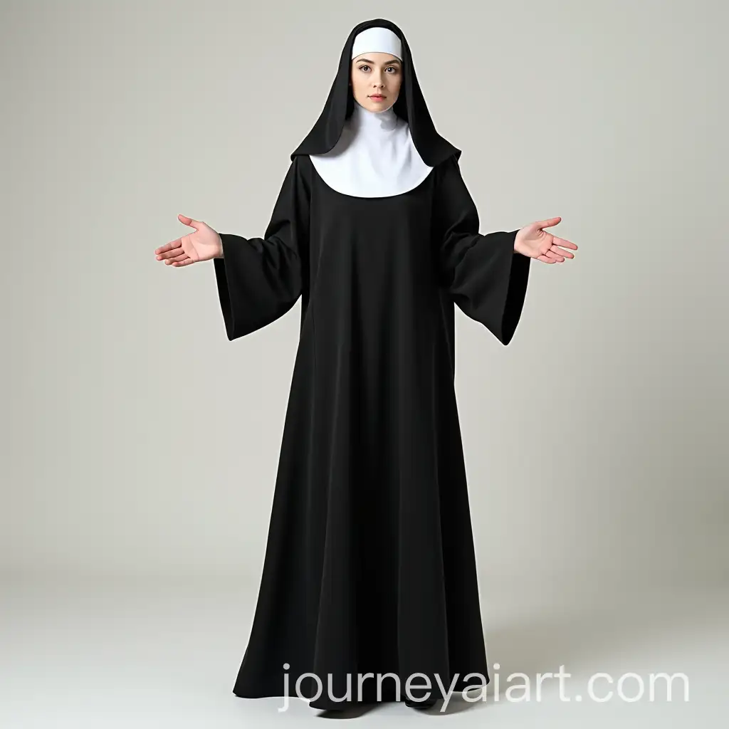 Full-Body-Theater-Costume-of-a-Nun-on-Neutral-Background