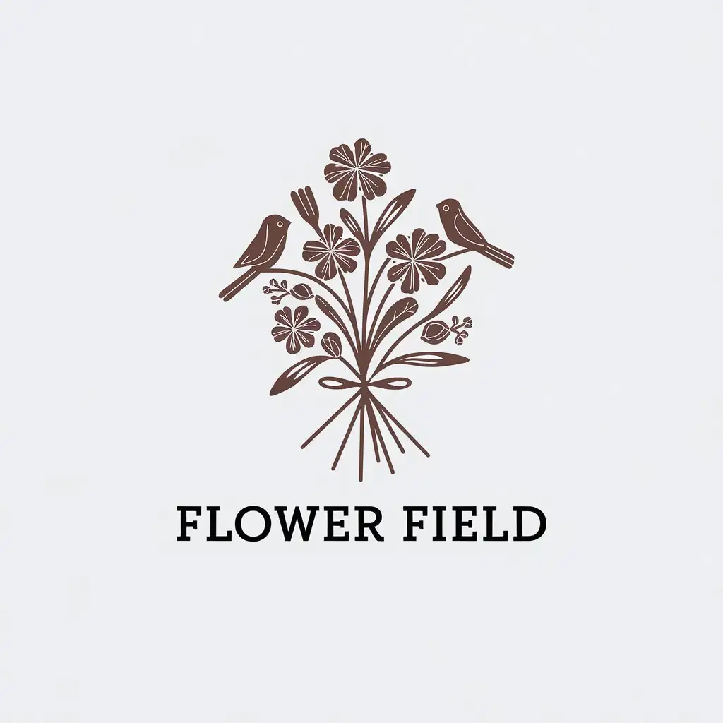 a vector logo design,with the text "Flower Field", main symbol:Flowers, birds,,Minimalistic,be used in Retail industry,clear background