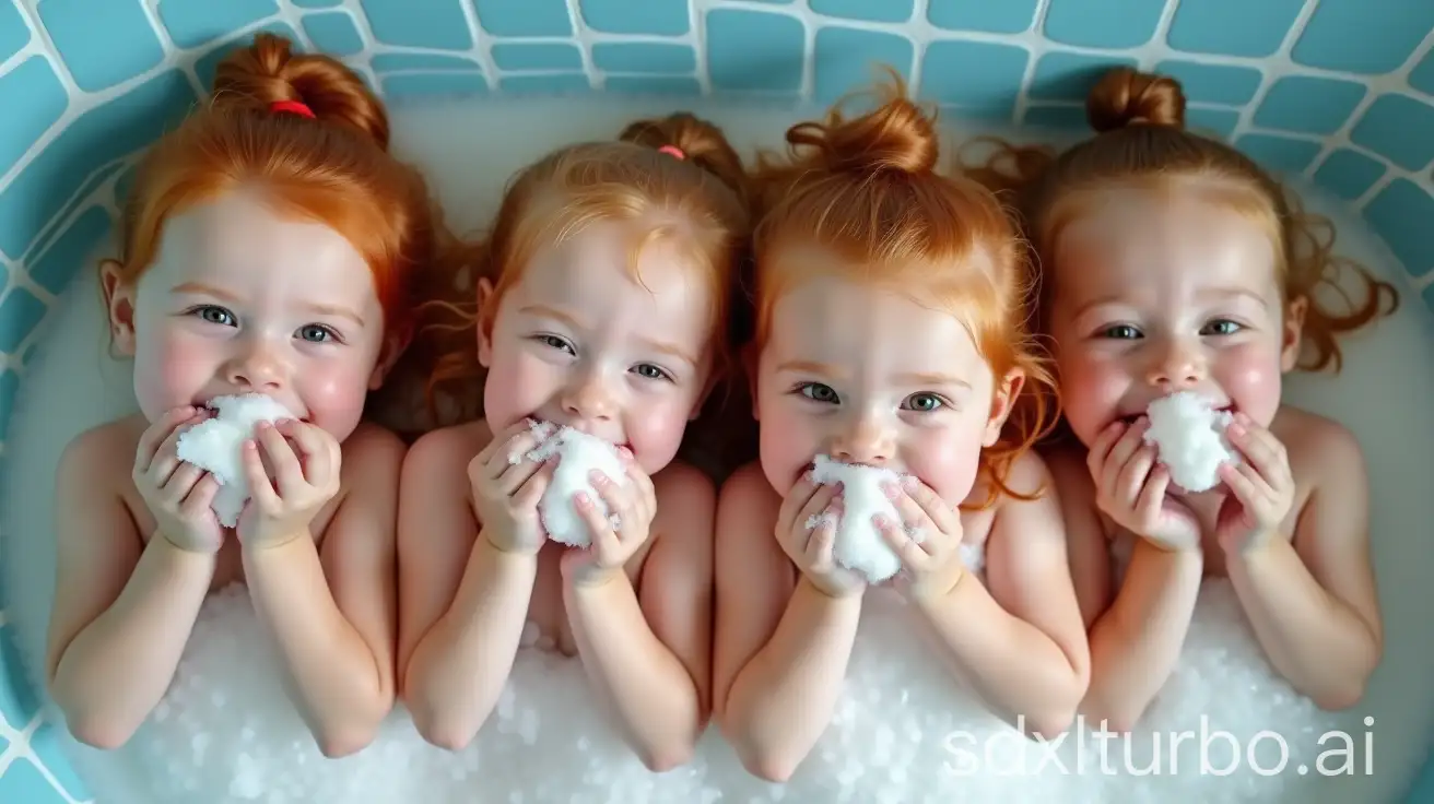 Adorable-Redhead-Little-Girls-Washing-Mouth-in-Bathtub-with-Soapy-Washcloth