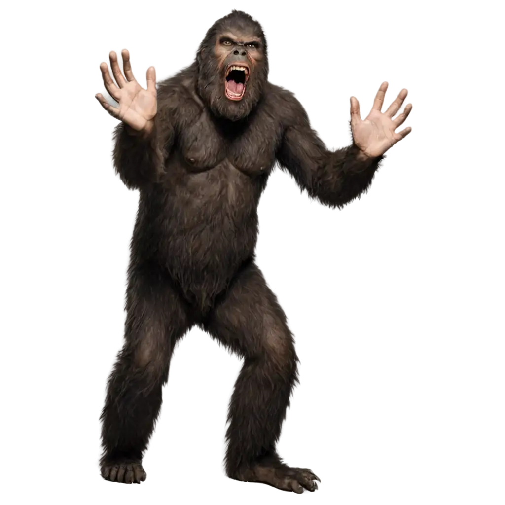 Bigfoot with arms raised growling at me