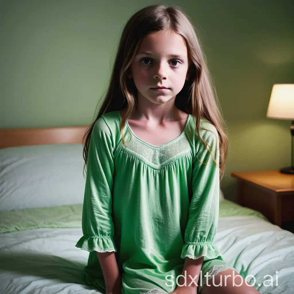 Young-Girl-in-Green-Nightgown-Relaxing-at-Home