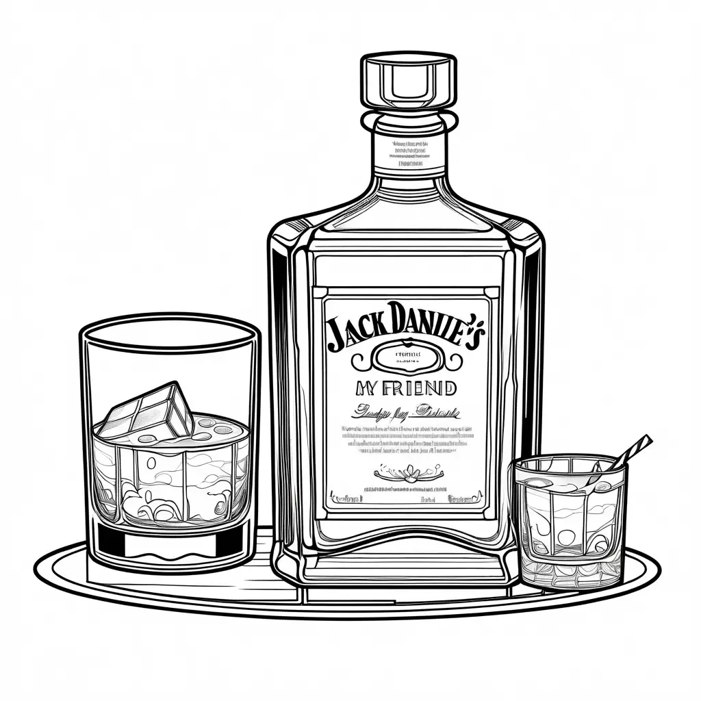 Jack-Daniels-Whiskey-Coloring-Page-Black-and-White-Line-Art