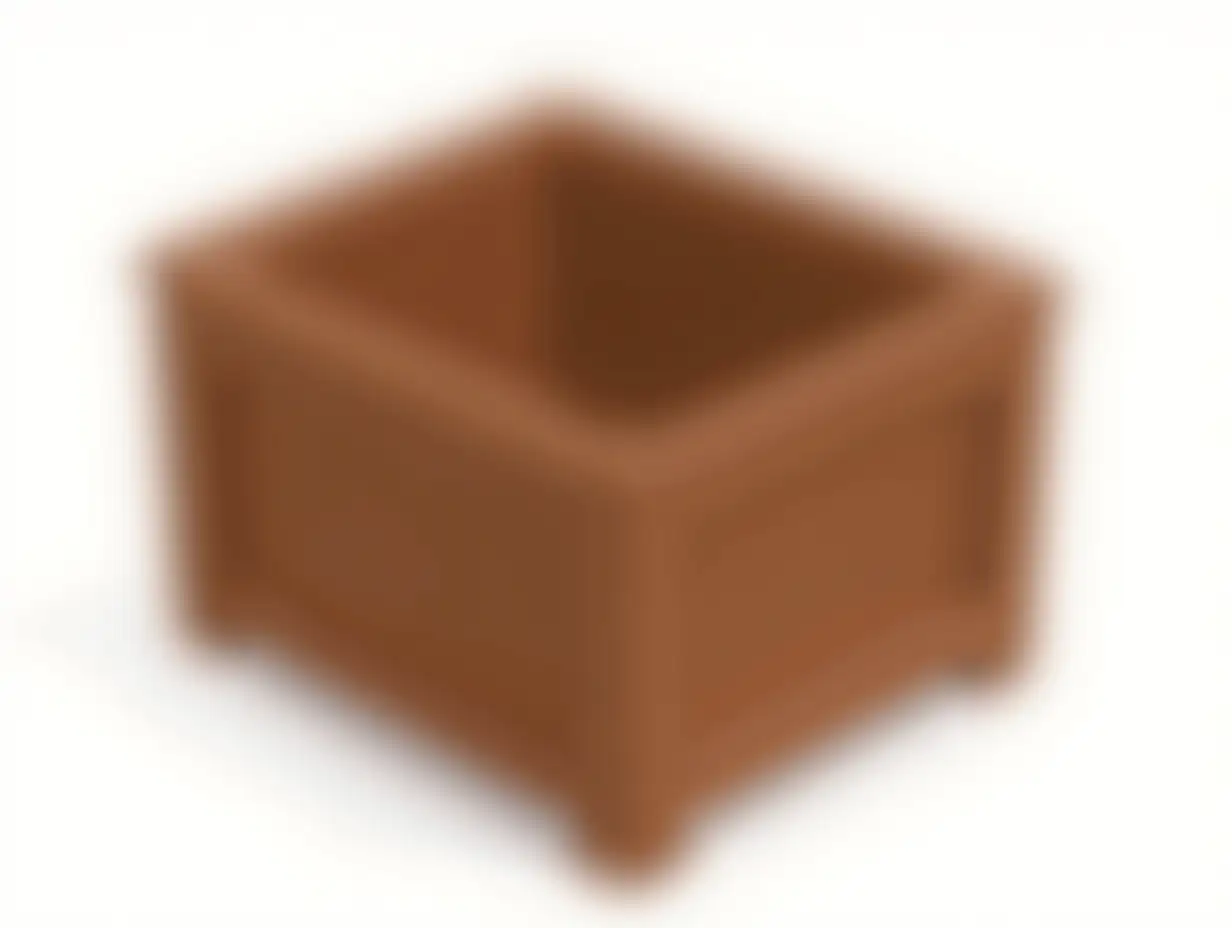 Create an open wooden box without a lid in a dark brown color in a cartoon style.