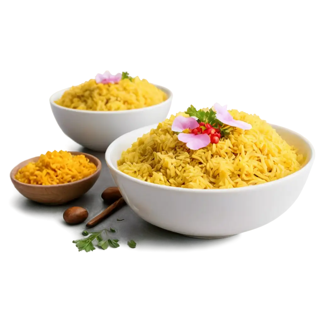 Yellow-Pulao-Food-PNG-Image-with-Flower-Garnish-in-White-Ceramic-Bowl-for-Culinary-and-Lifestyle-Use