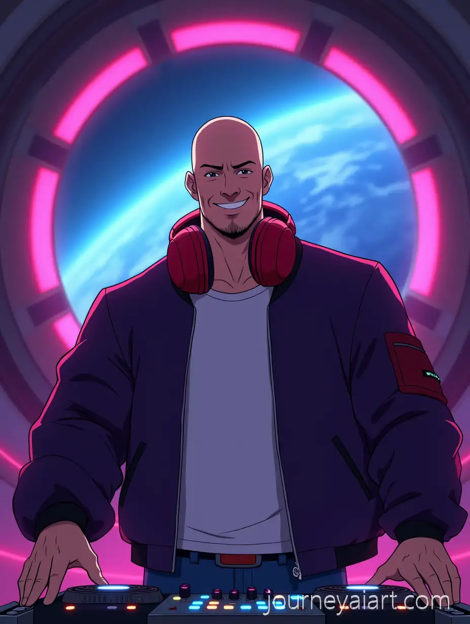 Futuristic-Space-DJ-in-Cyberpunk-Anime-Style-on-Starship-Console
