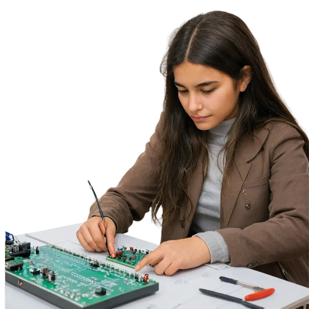 Young-Iranian-Girl-Designing-Electronic-Circuit-PNG-HighQuality-Image-for-Innovation-and-STEM-Projects