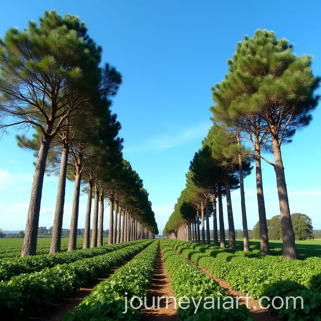 Araucaria-Trees-in-Bean-Plantation-Under-Blue-Sky