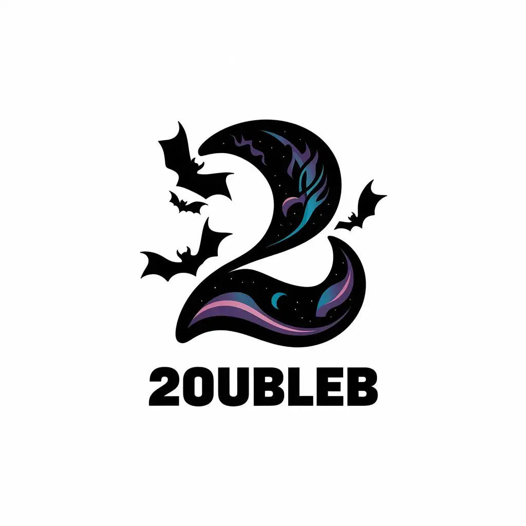 LOGO Design for 2oubleb Black Aesthetic with Complex 2B Text Smoke Universe and Dark Bats Theme