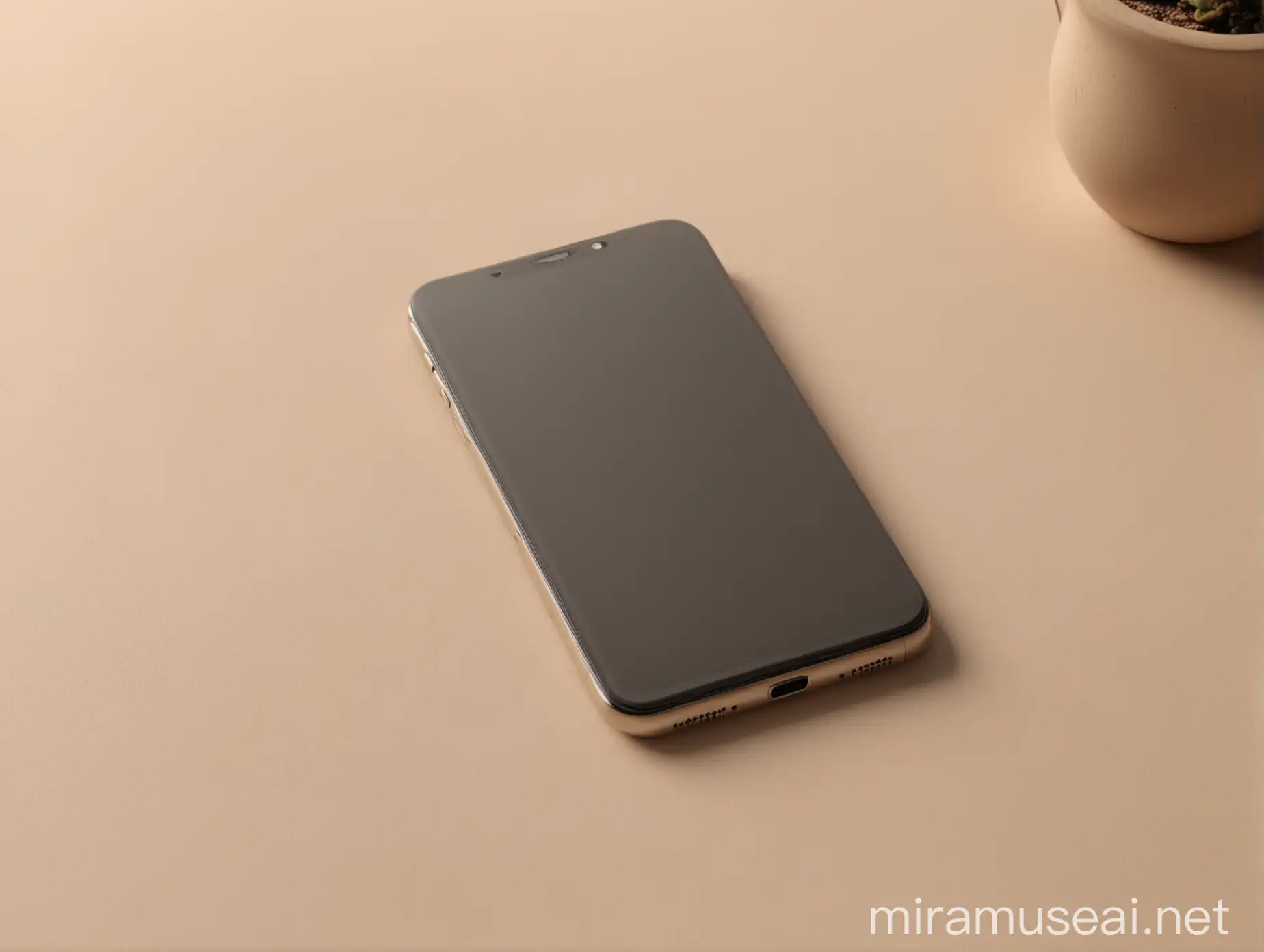 Realistic Phone on Light Beige Table Surface