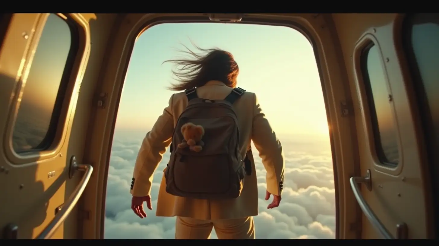 Adventurous Parachutist Preparing to Jump from a Commercial Aircraft