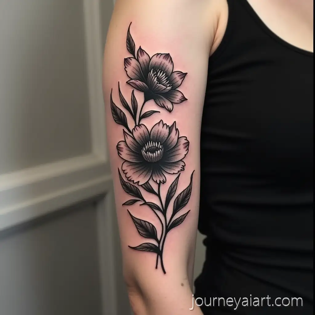Elegant-Blackwork-Floral-Arm-Tattoo-Design-with-Detailed-Line-Art