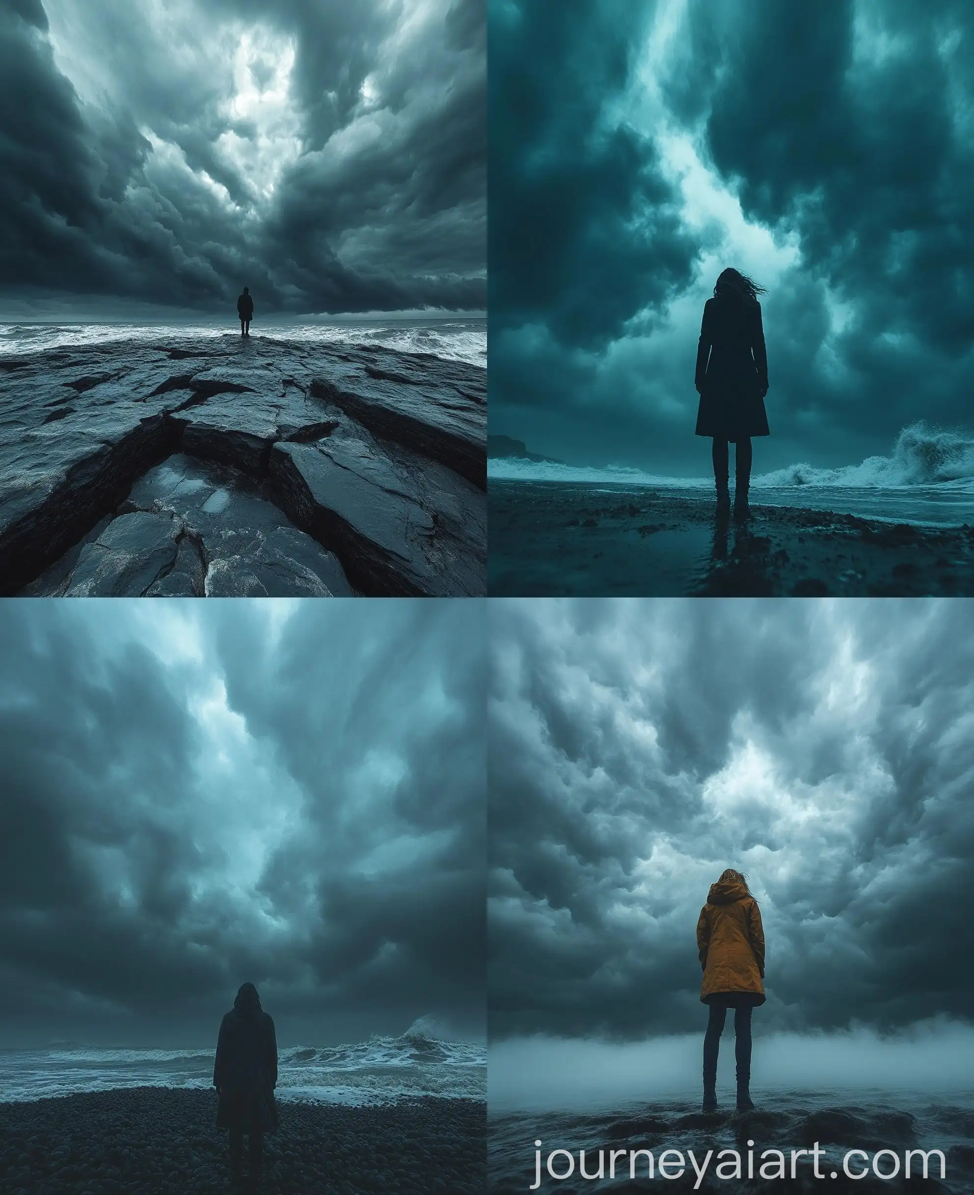 Solitary-Figure-Under-Gloomy-Sky-in-Monochrome-Palette