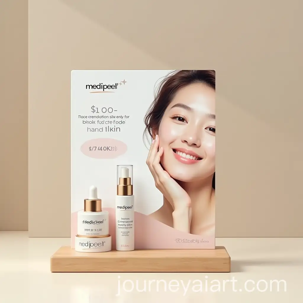 Cosmetics-Advertising-Stand-for-Medi-Peel-with-Korean-Woman-and-Skin-Care-Products
