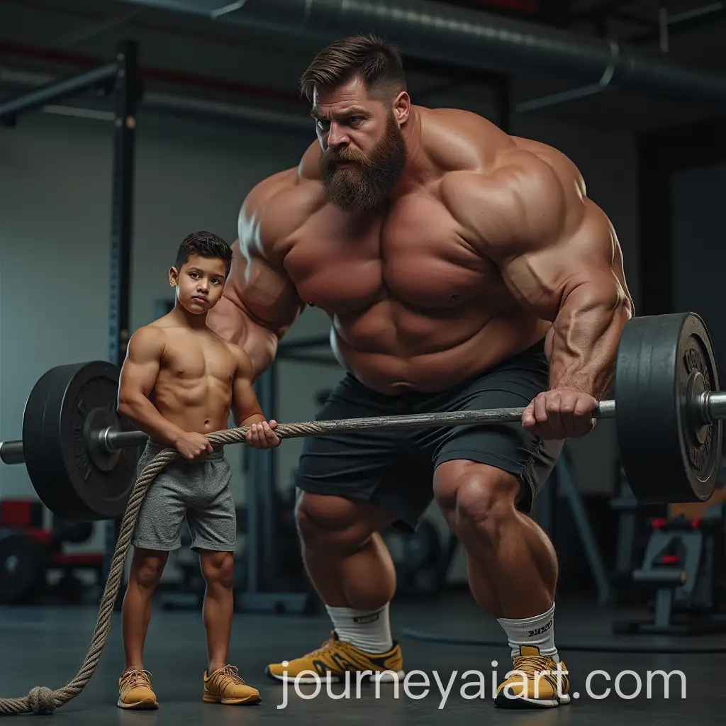 Muscular-Giant-Lifting-Smaller-Man-with-Rope-in-Gym-Setting