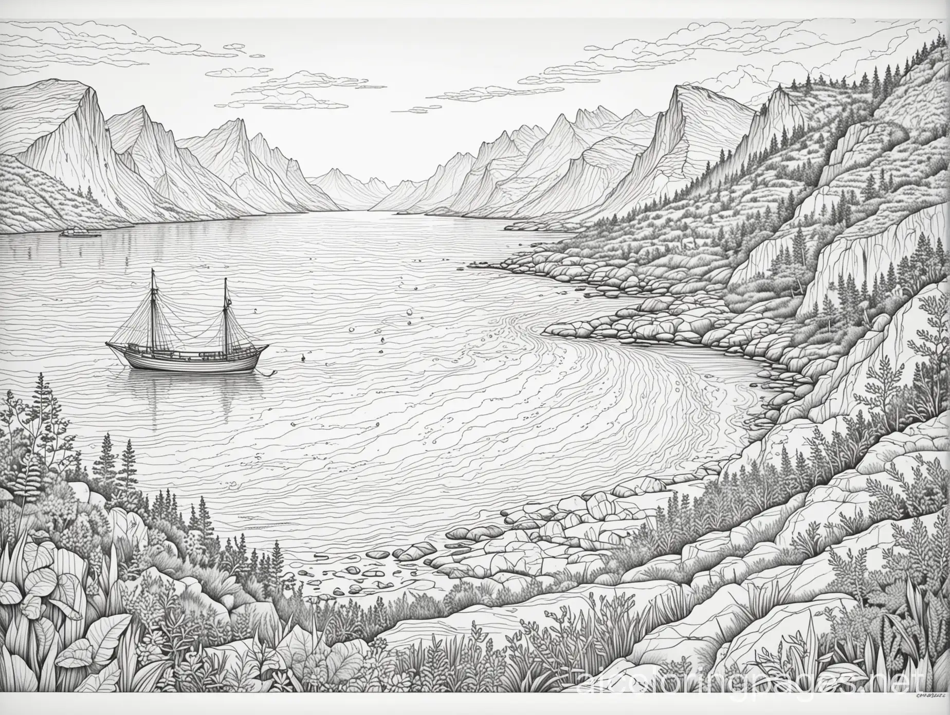 Relaxing-Adult-Coloring-Page-Inspired-by-Norways-Serene-Sea-and-Nature