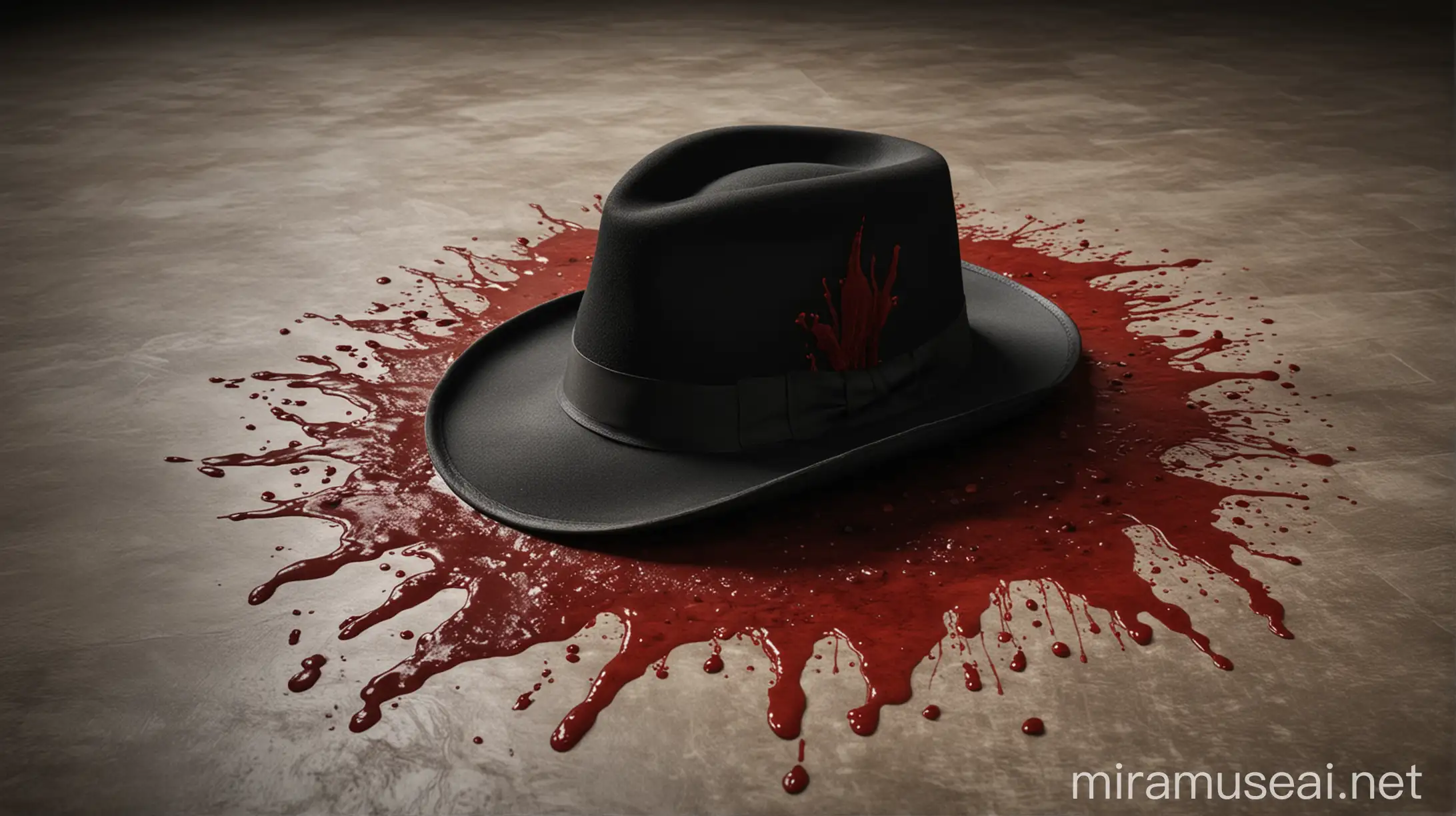 Dramatic Hat Scene with Blood Pool on Floor