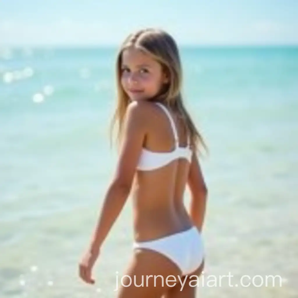 Young-Girl-in-White-Bikini-at-the-Beach-Looking-at-the-Camera