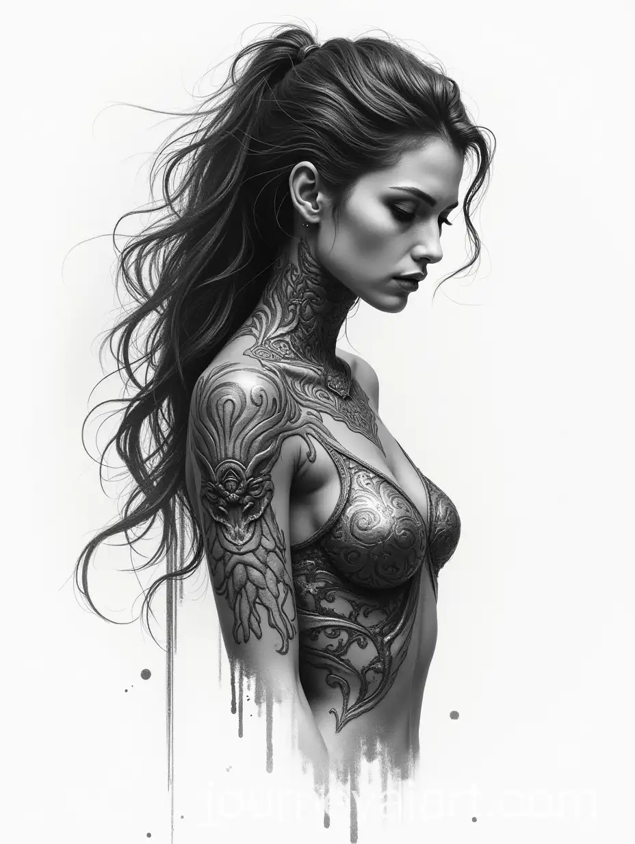 Dark-Fantasy-Tattoo-Sketch-Mysterious-Creature-in-Intricate-Design