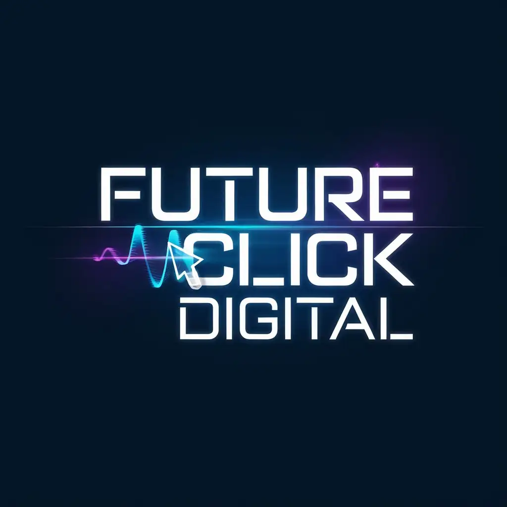 LOGO Design for Future Click Digital Futuristic Deep Blue Electric Purple Neon Cyan with Click Cursor Digital Waveform Elements