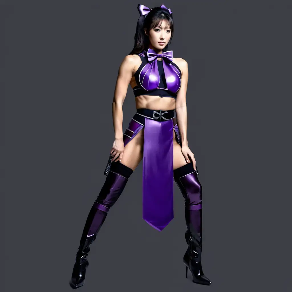 Beautiful Japanese Woman Bodybuilder in Purple Samurai Armor