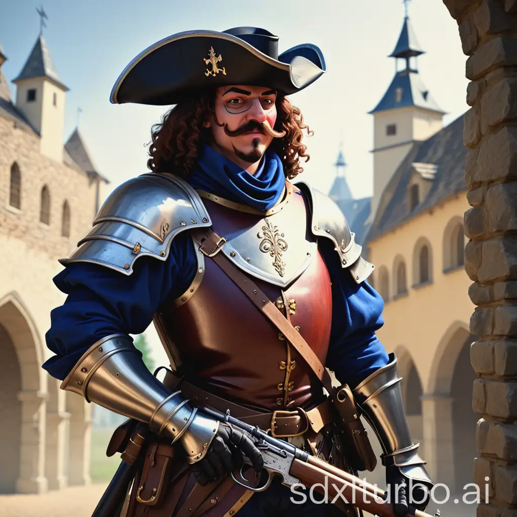 Musketeer Character in Full Armor with rifle