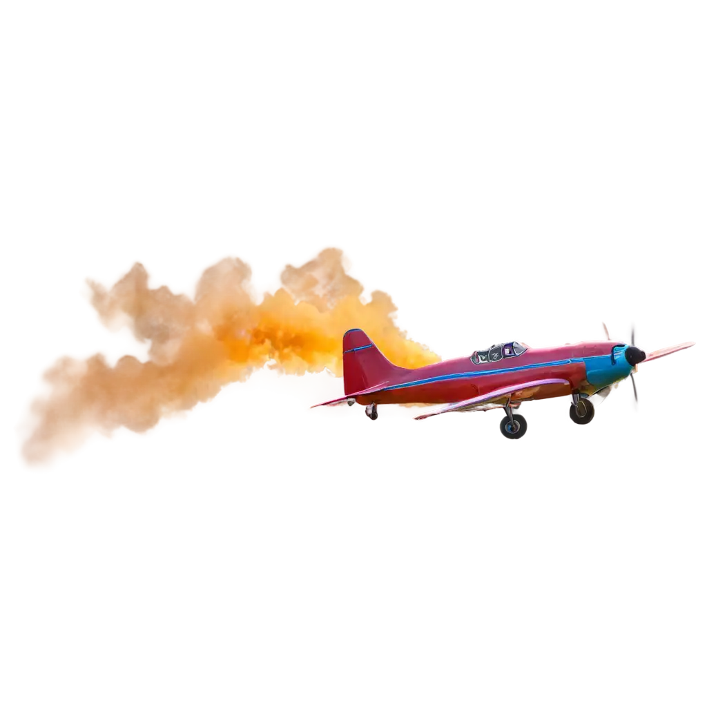 Side view of A vintage airplane flying in night leaving colourful smoke behind