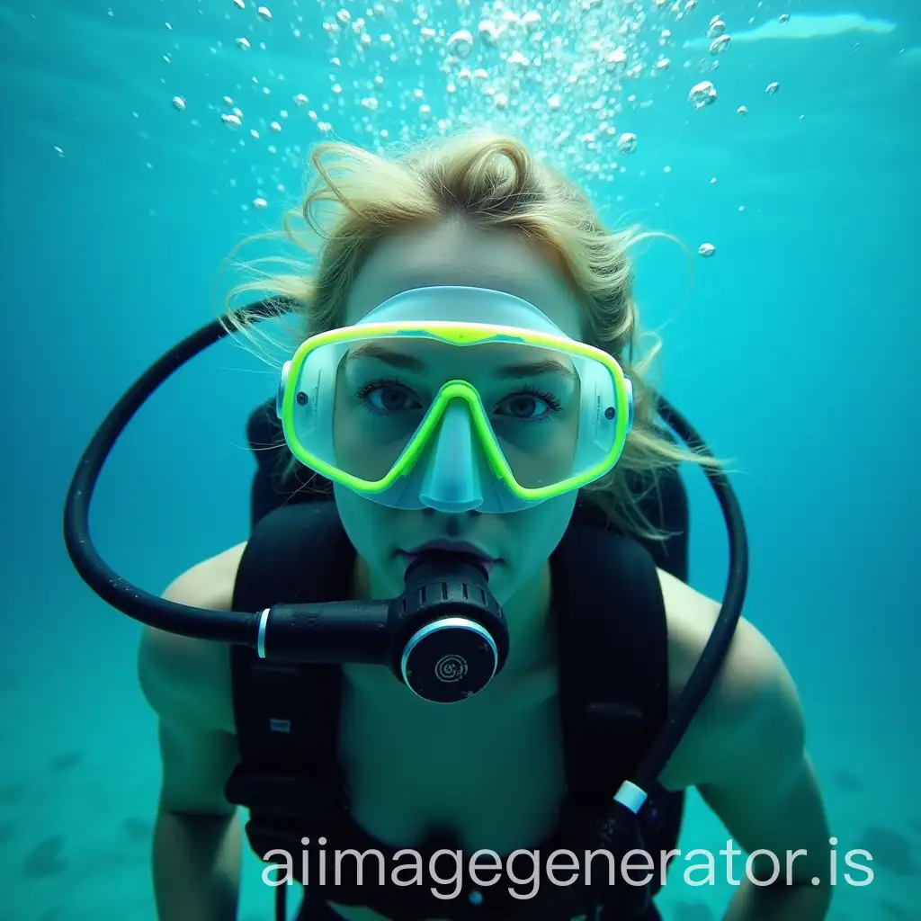 Blonde-Young-Woman-Scuba-Diving-Underwater-Breathing-from-Regulator