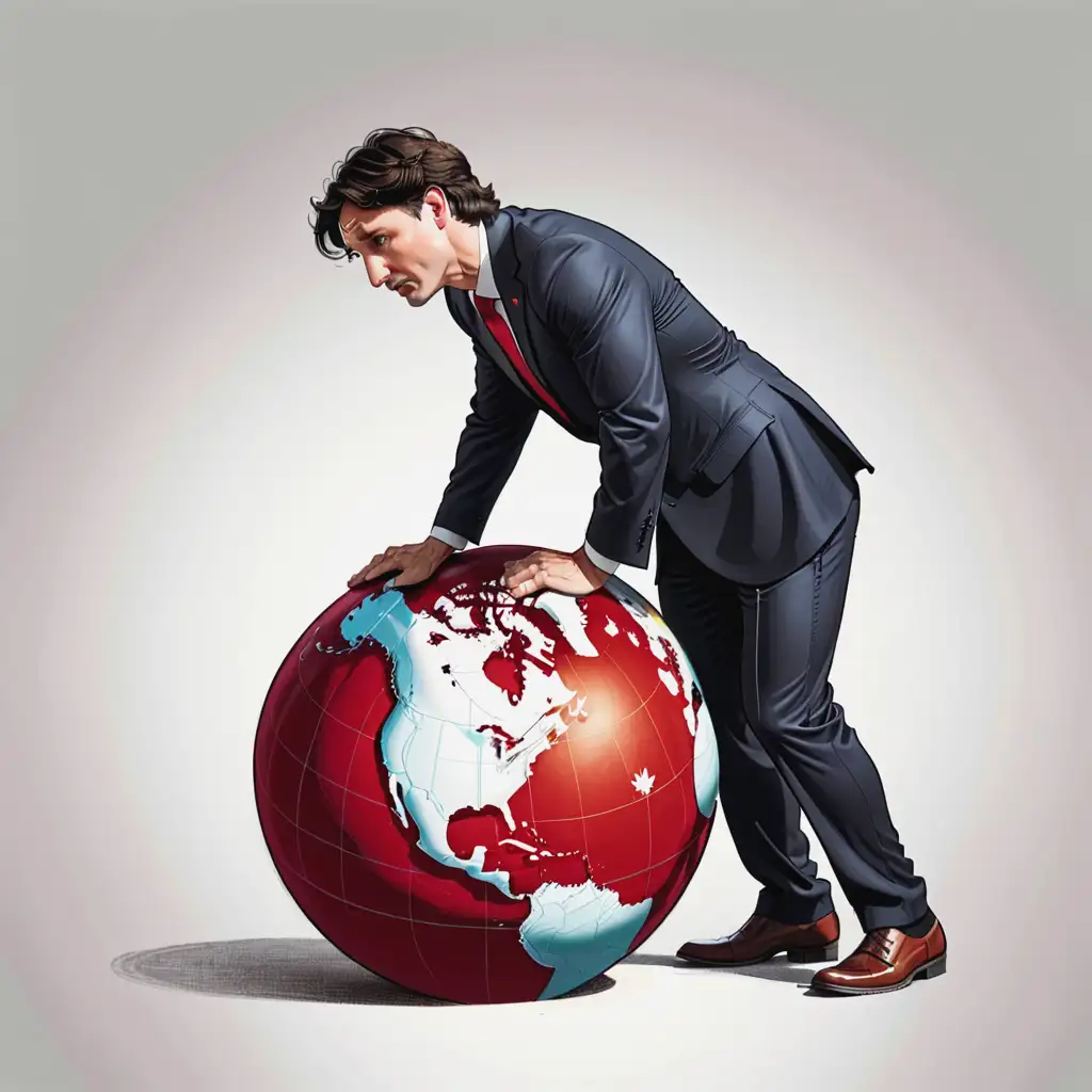 Cartoon of Canadian Prime Minister Justin Trudeau Carrying the World