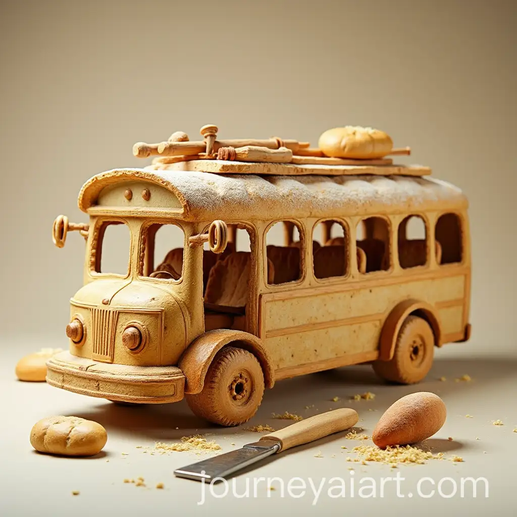 Creative-Trolleybus-Sculpture-Made-from-White-Bread-Loaf-and-Tools