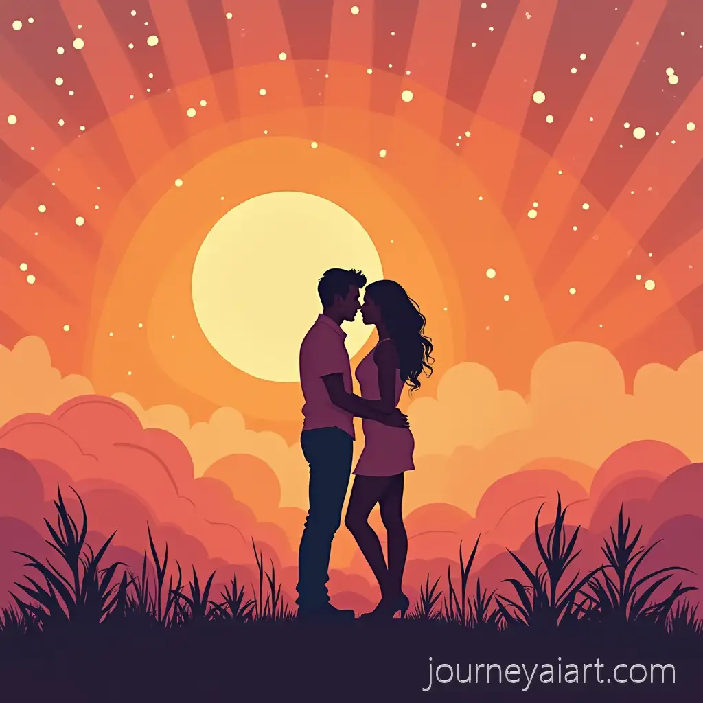 Couple-EmbrDisco-house-cover-artworkacing-at-Sunset-in-Retro-DiscoInspired-Artwork-with-Abstract-Elements