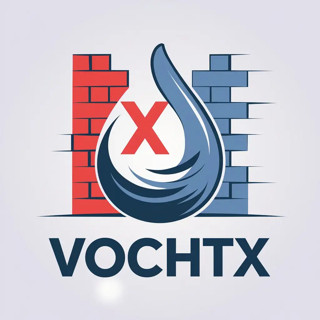 LOGO Design for VochtX Red Blue Water Drop with Big X and Wall Theme for Construction Industry