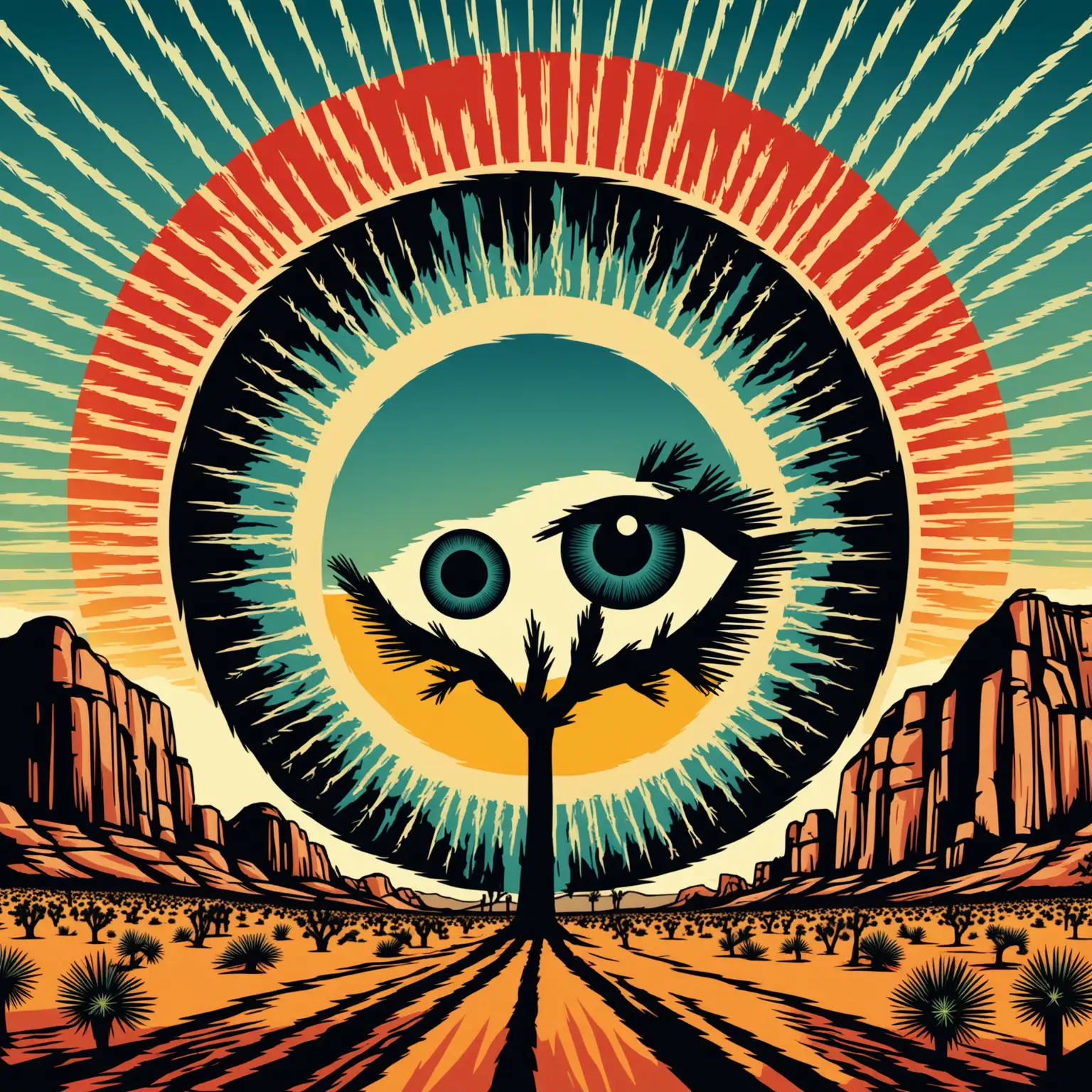 Illustrated Concert Poster Joshua Tree Shaped Eye Art