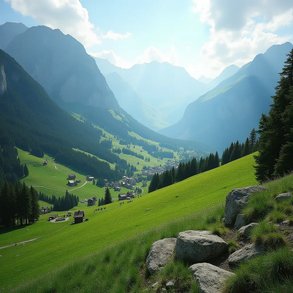 I want an image of natural landscapes of Switzerland that is real, focus on the details and let them be real landscapes