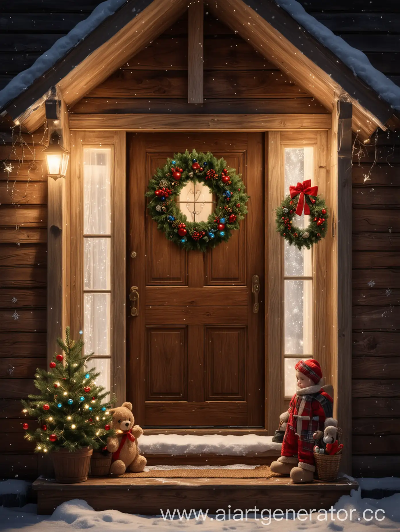 Child-at-a-Cozy-Wooden-House-Porch-with-Christmas-Decor