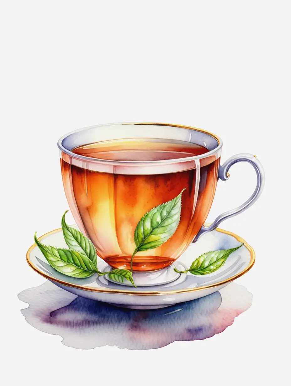 tea cup on white background, watercolor drawing, detailed drawing, high quality