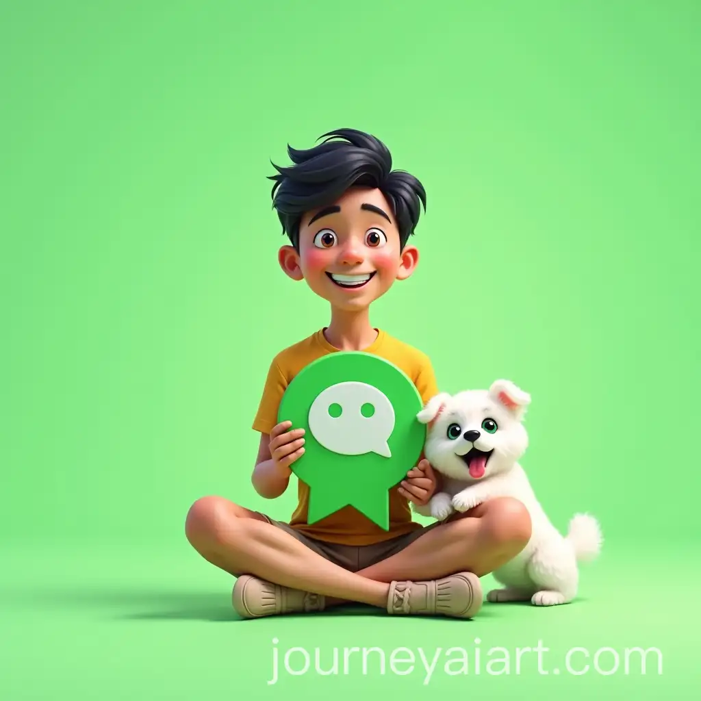Teenager-with-Toy-Poodle-Sitting-on-WeChat-Logo-in-Playful-Joyful-Scene